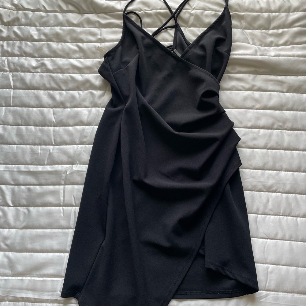 Windsor Black Ruched Wrap Mini Dress